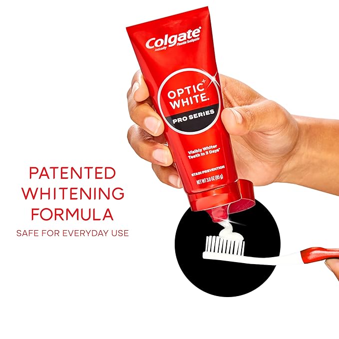 Colgate Optic White Pro Series Stain Prevention Hydrogen Peroxide Toothpaste, Teeth Whitening Toothpaste, Effectively Removes Tea, Coffee, and Wine Stains, Enamel-Safe for Daily Use, 3 Pack, 3.0 oz