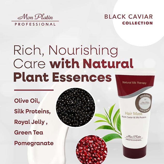Mon Platin Professional Hair Mask, Black Caviar & Natural Silk Therapy, Deep Conditioning Hair Mask for Dry, Colored Hair, 100ML
