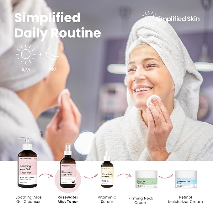 Rose Water Spray for Face & Hair - Organic USDA Certified Rosewater Facial Toner - Alcohol-Free Makeup Setting Hydrating Face Mist - Anti-Aging Toner Spray - 4 Oz