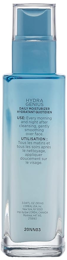 L’Oreal Paris Skincare Hydra Genius Daily Liquid Care Oil-Free Face Moisturizer for Normal to Dry Skin, Hyaluronic Acid Moisturizer for Face with Aloe Water and Hyaluronic Acid, 3.04 fl. oz.