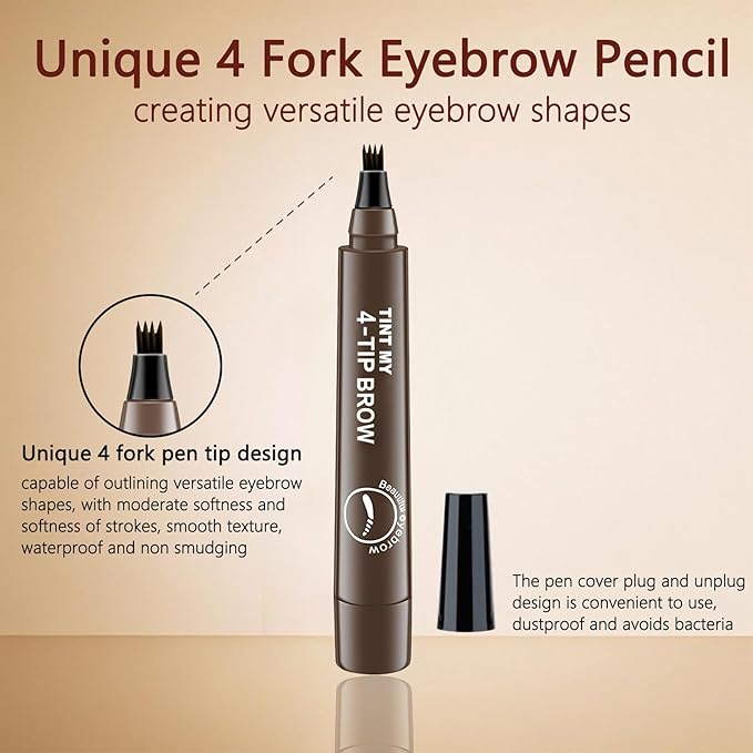 2025 Upgraded Magic Eyebrow Pencil for Women, Long-Lasting Ultra-Fine Tip Waterproof Eye Brow Pencils with 4 Fork, Smudge-Proof Natural Brow Makeup for Women - Dark Brown