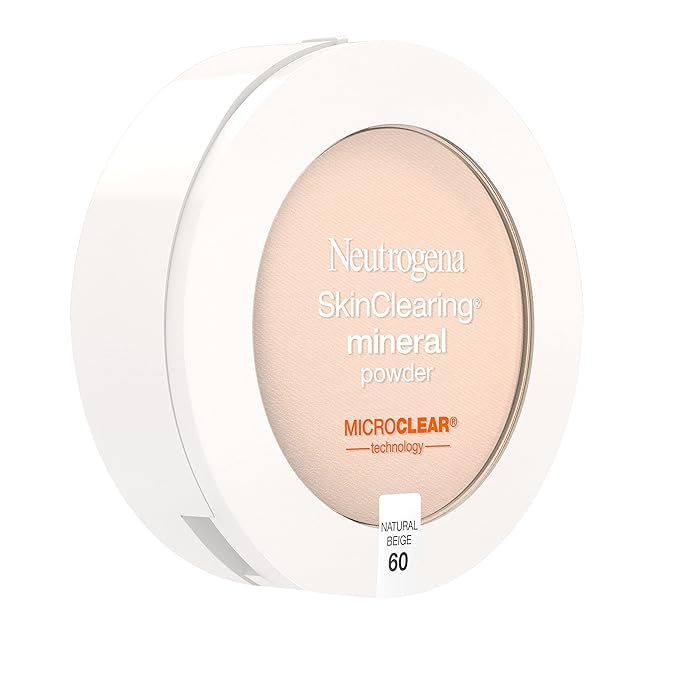 Neutrogena SkinClearing Mineral Acne-Concealing Pressed Powder Compact, Shine-Free & Oil-Absorbing Makeup with Salicylic Acid to Cover, Treat & Prevent Breakouts, Natural Beige 60,.38 oz (Pack of 2)