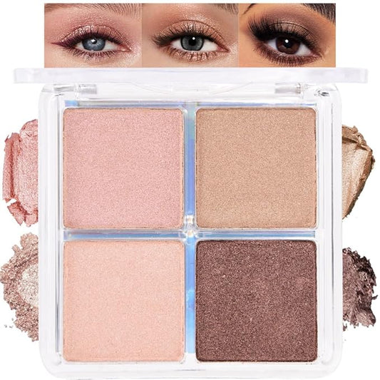 4 Colors Dark Brown Nude Pink Eye Shadow Powder Palette Makeup, Neutral Matte Shimmer Cream Quads Eyeshadow Palette for Women Highly Pigmented Waterproof, paleta de sombras de ojos, Vegan, 06