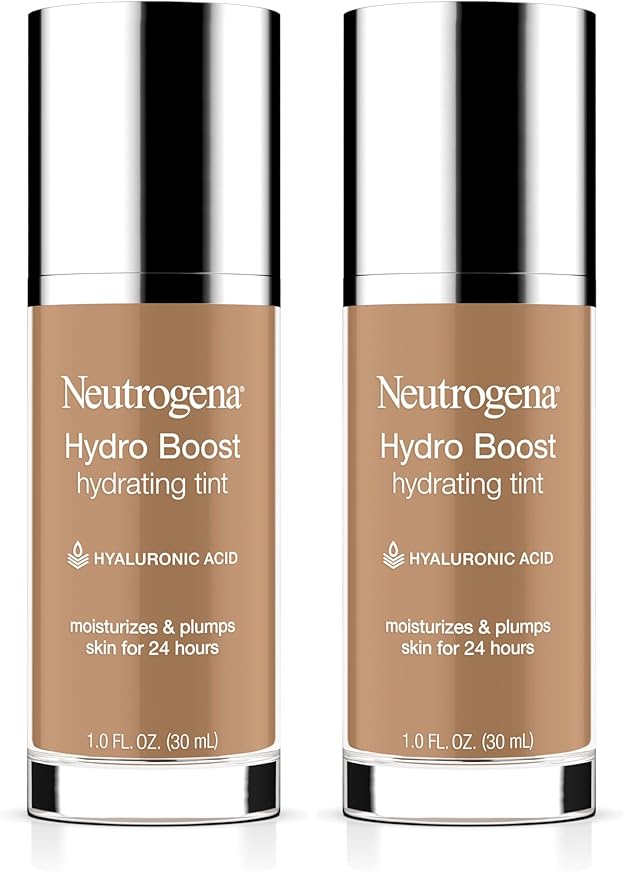 Neutrogena Hydro Boost Hydrating Tint with Hyaluronic Acid, Lightweight Water Gel Formula, Moisturizing, Oil-Free & Non-Comedogenic Liquid Foundation Makeup, 105 Caramel Color 1.0 fl. oz (Pack of 2)