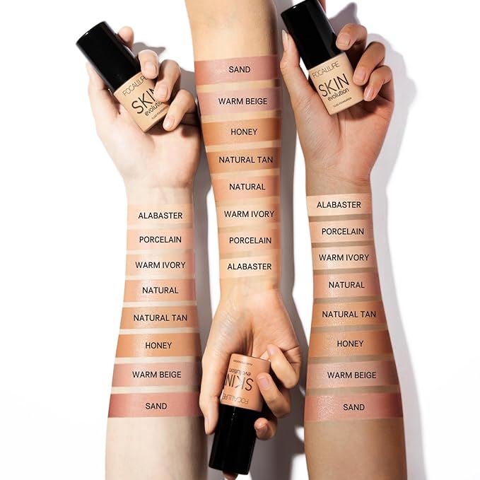 FOCALLURE 2 Pcs Liquid Foundation, Skin Evolution Foundation + Concealer, Full Coverage Foundation Makeup, Durable, Waterproof, Oil-Control, Hides Wrinkles & Lines, Warm Ivory
