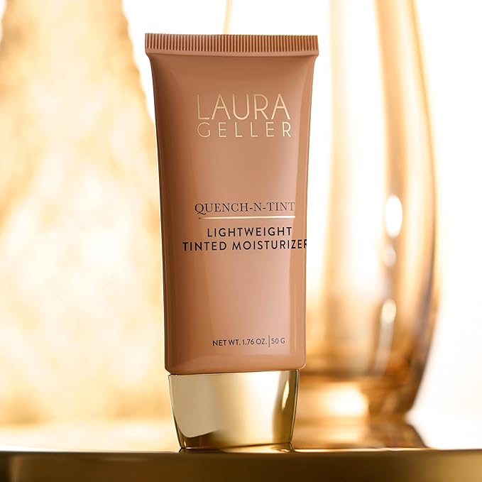 LAURA GELLER NEW YORK Quench-n-Tint Tinted Moisturizer - Deep - Sheer to Light Buildable Coverage - Natural Glow Finish - Lightweight Formula with Hyaluronic Acid