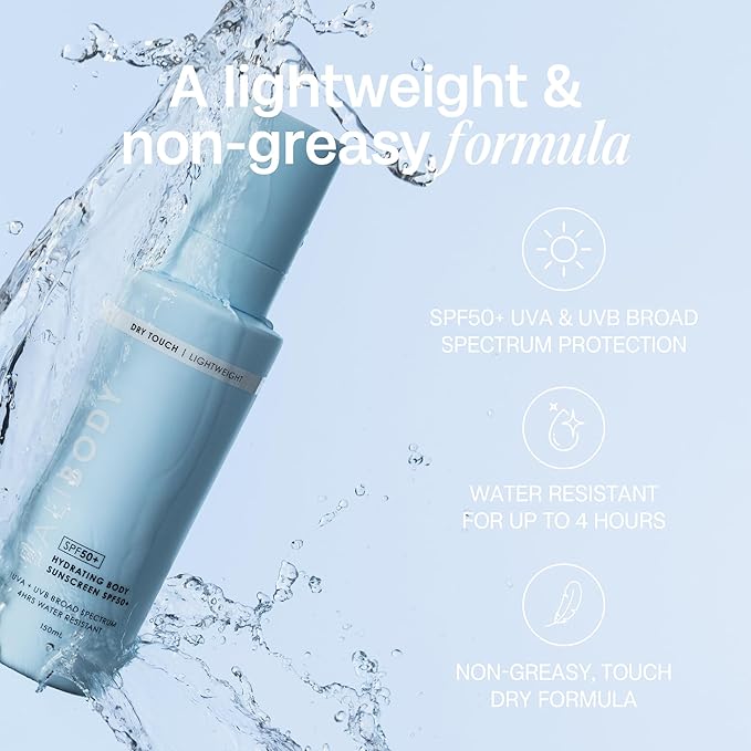 Bali Body Hydrating Body Sunscreen SPF 50 | Lightweight, Non-Greasy, Nourishing Formula for All Skin Types | Sun Protection, Water Resistant | Vegan, Cruelty Free, Australian Made (150 ml/5.0 fl oz)