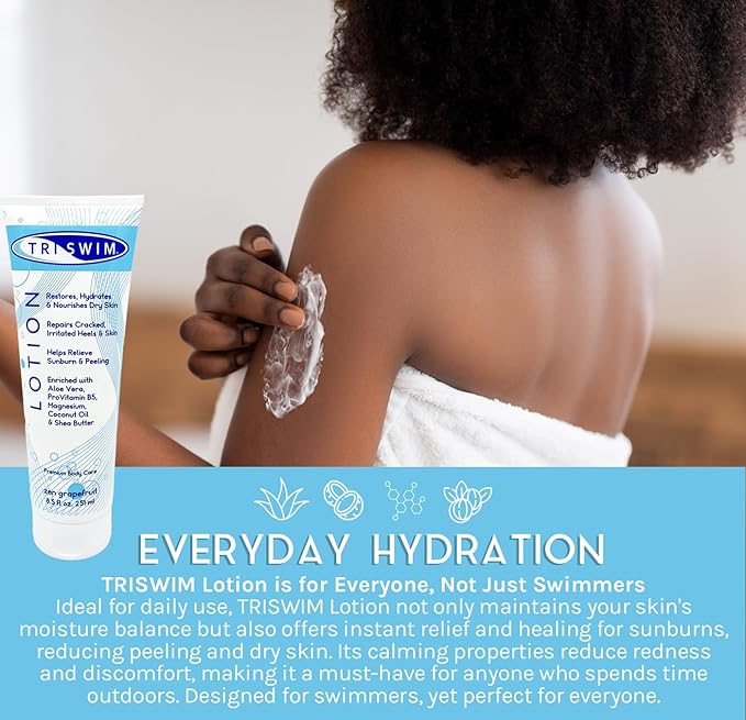 TRISWIM Swim Lotion 8.5oz | Neutralizes Chlorine, Bromine & Saltwater Odors | Hydrates & Soothes Dry Skin | Enriched with Aloe, Shea Butter & Coconut Oil | Zen Grapefruit Scent