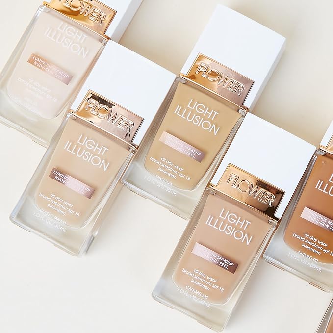 FLOWER BEAUTY By Drew Barrymore Light Illusion SPF Foundation - Blendable + Buildable - Natural Finish - Lightweight Formula (Porcelain)