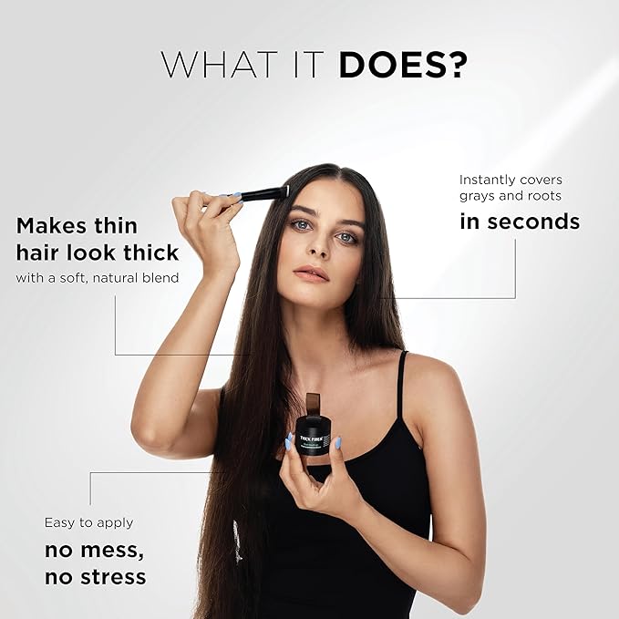 THICK FIBER Root Touch Up Powder, Cover Up Hairline for Thin- Water & Sweat Resistant Hair Loss Concealer Set with for Thinning Hair Women, Includes Brush (Grey)