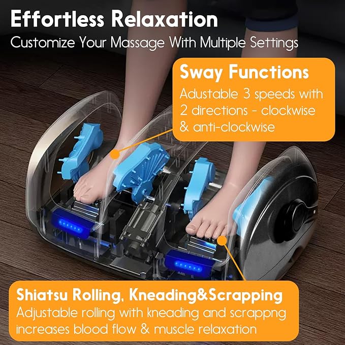 Shiatsu Foot Massager with Heat Deep Kneading Foot and Calf Leg Massager Machine for Relaxation, Muscle Pain Relief Massage (Silver)