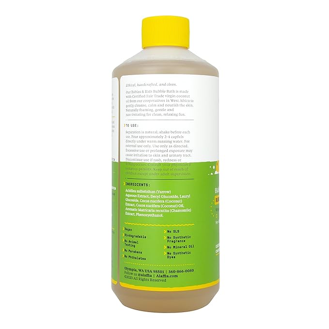 Alaffia Babies and Kids Bubble Bath, Gentle Bath Essentials for Delicate Skin, Plant-Based Formula, Paraben & Sulfate-Free, Vegan, with Long-Lasting Bubbles, Coconut Chamomile, 2 Pack - 16 Fl Oz Ea