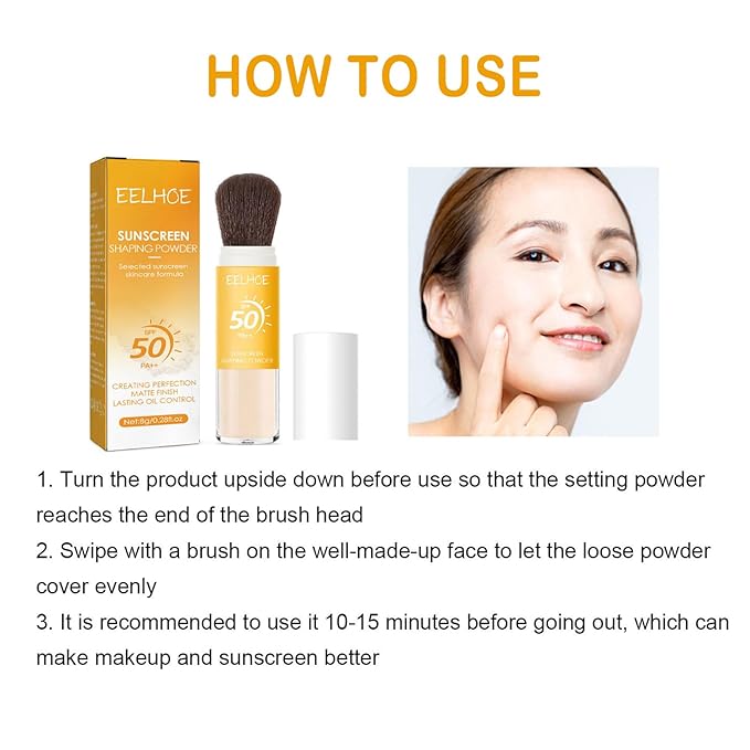 Mineral Sunscreen Setting Powder, Natural Translucent Mineral Brush Powder, SPF 50 PA++, Matte Makeup Setting Powder Long Lasting Oil Control Lightweight Breathable Face Powder for All Skin