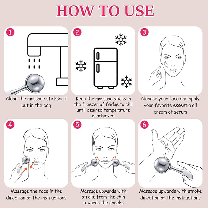 Cryo Sticks 360 Rotating Unbreakable Steel Ice Globes - Facial Skin Care Tools for Women - Ice Roller for Face & Eyes