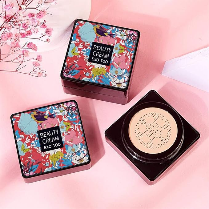 Mushroom Head Air Cushion CC Cream Foundation, Beauty Cream Exo Too BB Cream, Moisturizing, Long Lasting, Matte Concealer, Light Weight, WaterProof Liquid Foundation with 2PCS Mushroom Head