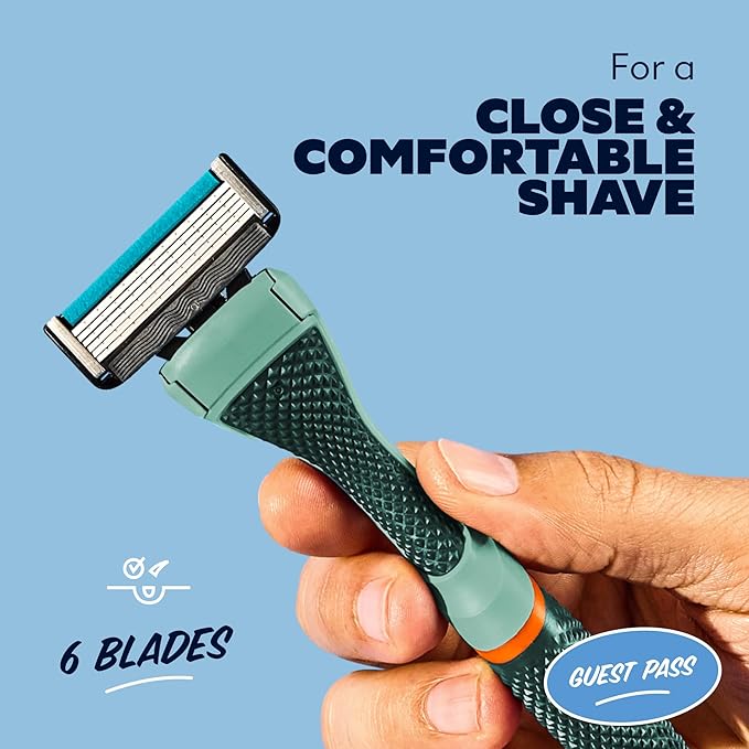Dollar Shave Club | The Guest Pass Shave Set | 2 Extra Close Refill Cartridges, 1 Handle (Green), 1 Razor Cover