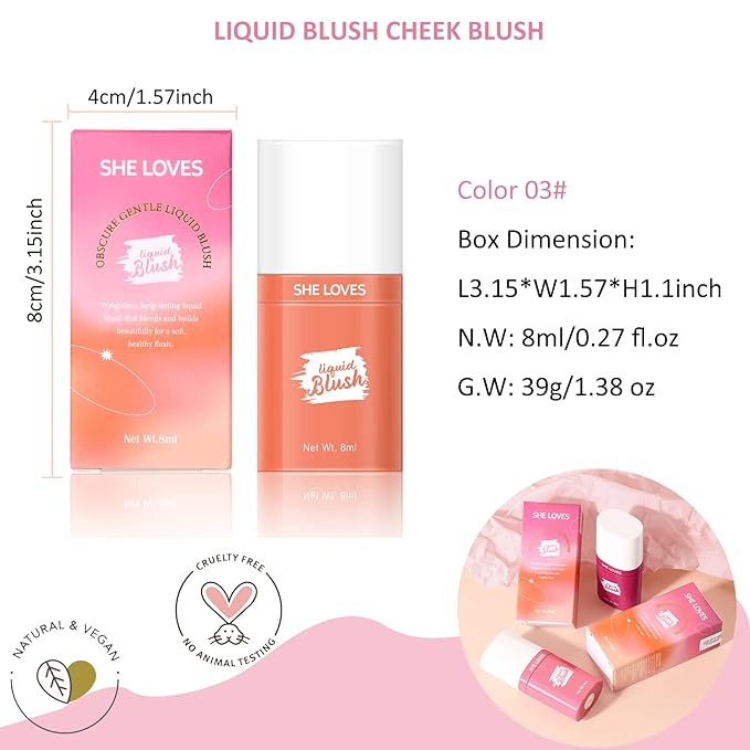 Soft Cream Blush Makeup, Liquid Blush for Cheeks, Oz (03#)