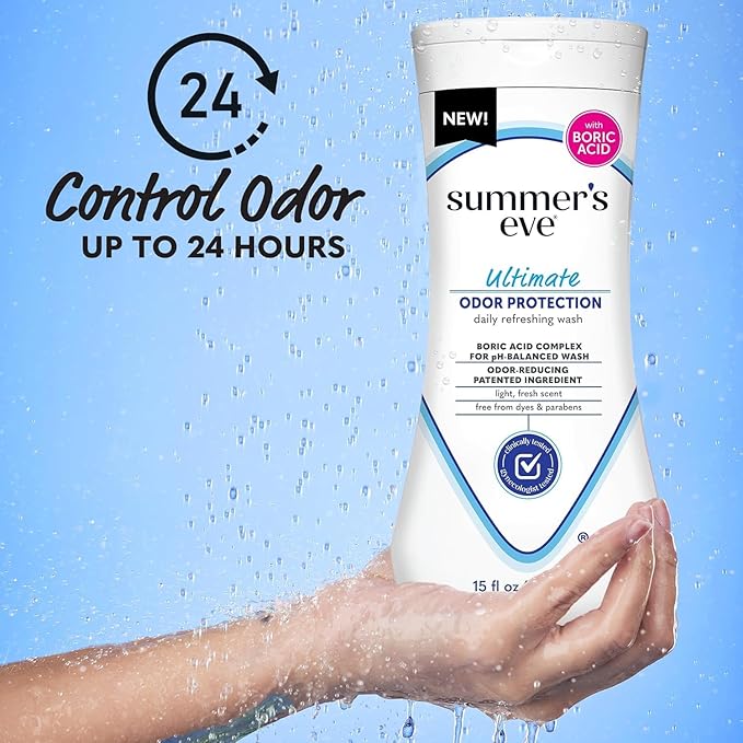 Summer's Eve, Whole Body Deodorant for Women, Ultimate Odor Control, Aluminum Free Deodorant, 3 Fl Oz + Feminine Body Wash with Boric Acid, Removes Odor, pH Balance, 15 Fl Oz