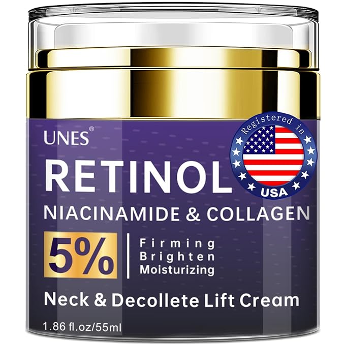 Unes Neck Firming Cream for Women & Men, Day & Night Face Moisturizer Cream for Hydration and Anti-Aging, Deep Tighten and Lift Neck with Retinol & Collagen(1.86 oz)