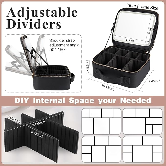 Travel makeup bag with led