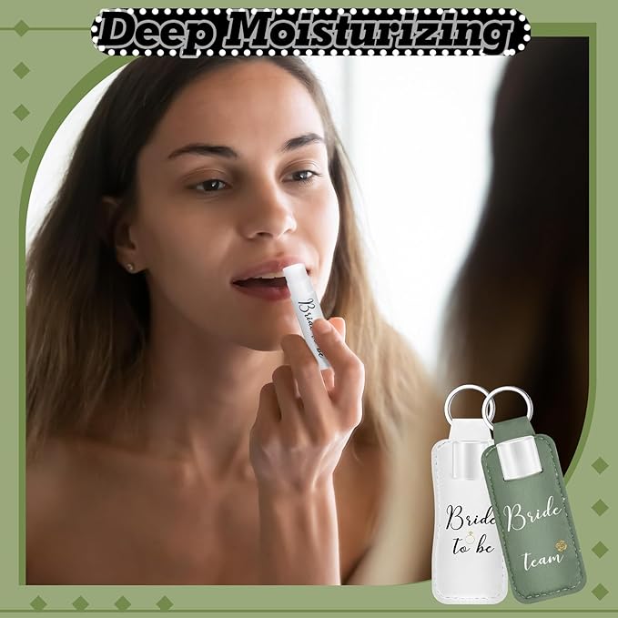 24 Pack Bachelorette Party Favor Lip Balm Set Team Bride Lip balm with Lipstick Holder Keychain Bride to be Lip balm Bridal Shower Proposal Gifts for Wedding Party Favors(White, Sage Green)
