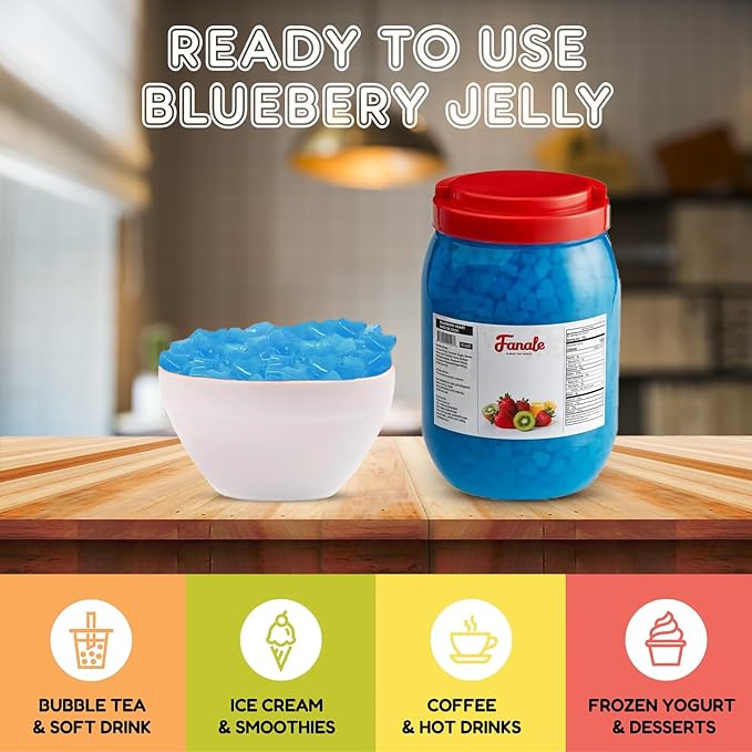 New Fanale Coconut Jelly Topping nata de coco for Boba Tea | Ice Cream | Yogurt | Smoothie | Milk Tea | Desserts Blueberry Heart Shaped, 6.6 pound (Pack of 4)| JEL027-CS