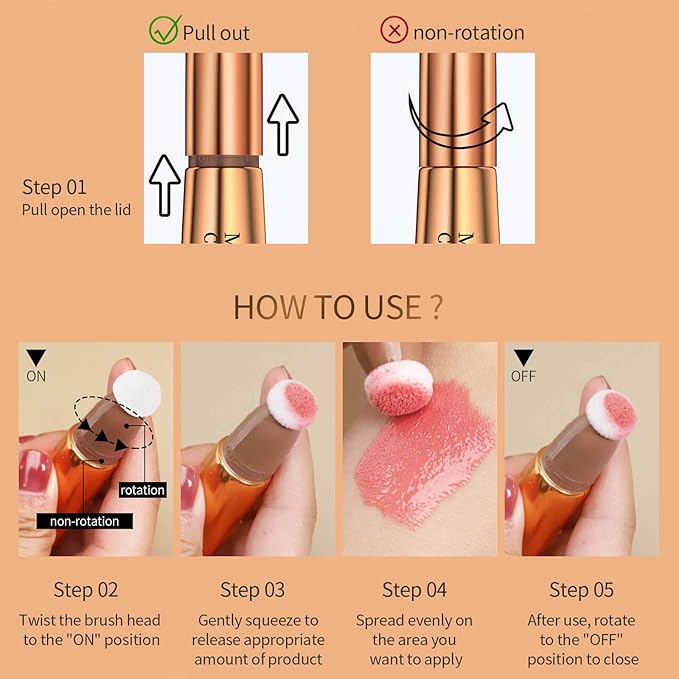 Contour Beauty Wand,Liquid Blush Wand,Face Contouring with Cushion Pink Blush