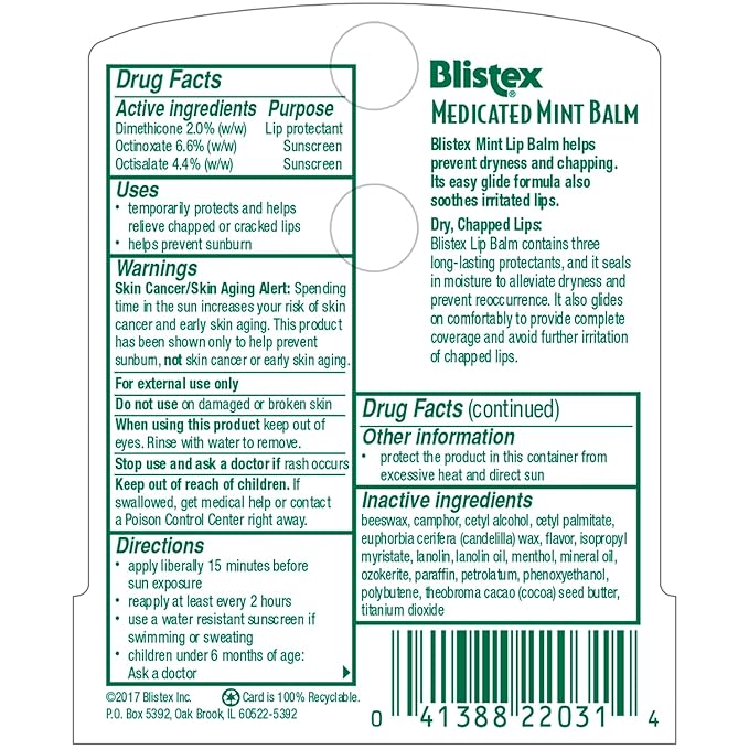 Blistex Medicated Mint Lip Balm, 0.15 Coverage