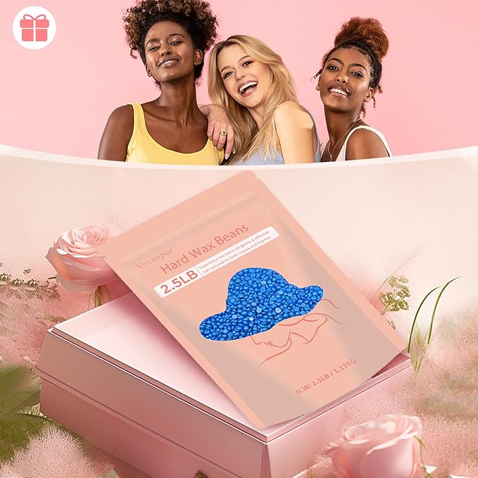 2.5lb Wax Beads for Hair Removal, Hard Wax Beans for Sensitive Skin, Bulk Hair Removal Waxing Beads for Brazilian, Bikini, Face, Eyebrows, Underarms, Legs, Women and Men (Blue)