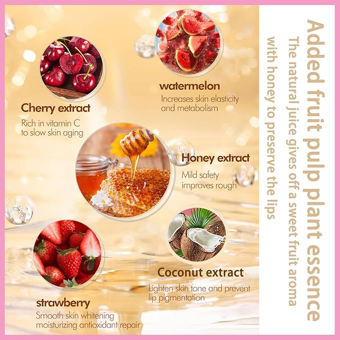 1 PCS Bee Lip Balm Lip Mask Honey Pot, Cherry Moisturizing Sleeping Lip Mask Overnight with Sticks, Lip Balm Honey Pot Lip Balm Hydrating Prevention Dry and Crack Lip Scrubs Exfoliator