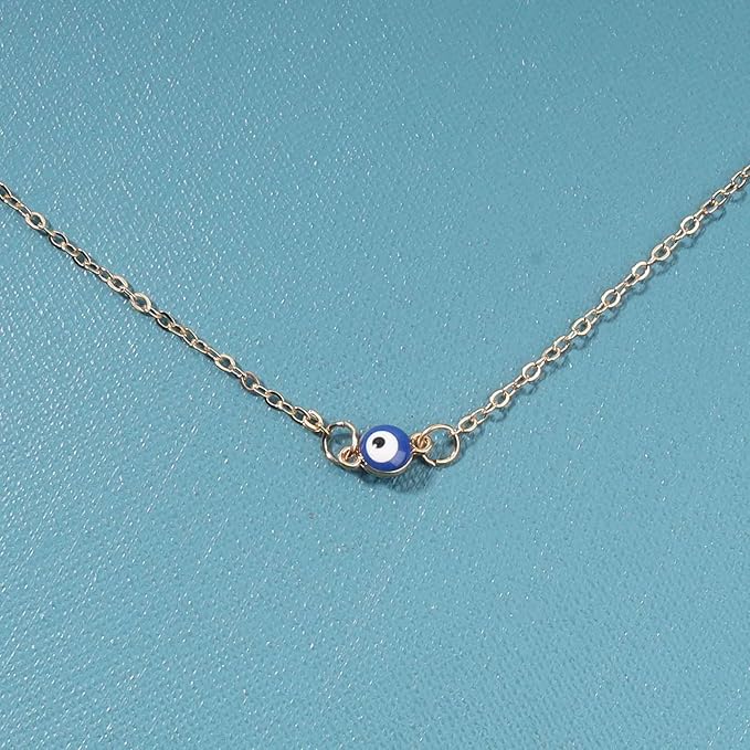 Boho Evil Eye Choker Necklace Blue Eye Pendant Necklace Minimal Gold Chain Necklace Lucky Eye Necklace Amulet Chain Jewelry for Women and Girls