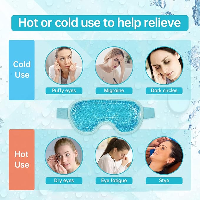 Ice Face Mask Reusable and Cold Gel Eye Mask for Puffiness/Dark Circles/Eye Bags/Dry Eyes/Headaches/Migraines/Stress Relief, Ice Pack for Eyes & Face (Blue)