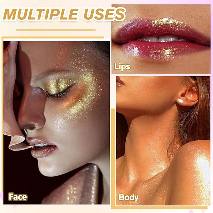 Highlighter Makeup Contour Palette, Gold Silver Duochrome iluminadores Vegan #03