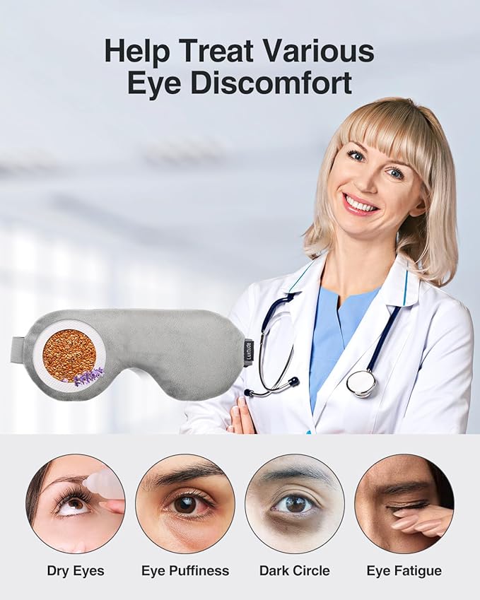 Luxtude Heated Eye Masks for Dry Eyes with Flaxseed & Lavender, Microwave Warm Eye Compress Moist Heat, Weighted Eye Mask for Sleeping, Hot Stye Eye Compress for Puffy Eyes, Dark Circles (Gray)