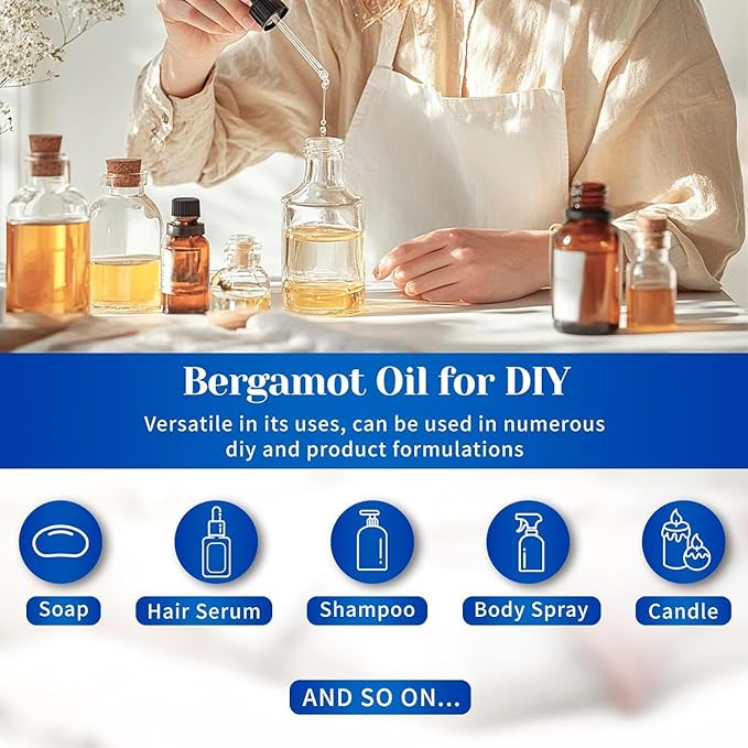 HIQILI Bergamot Essential Oil for Diffuser, Skin, Hair, DIY, 100% Pure & Natural - 3.38 Fl Oz (100 mL)