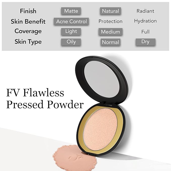 FV Matte Finish Pressed Powder, Long-Lasting, Lightweight, Oil-Control, 0.28 Oz