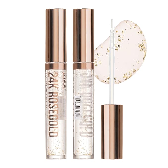 3 PACK Lip Oil Gloss, Hydrating Non-Sticky Lip Oil, 100% Natural Oil Clear Lip Gloss, Lightweight Lip Moisturizer (Rosegold & Shea Butter & Jojoba)
