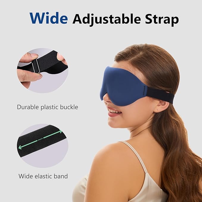ALASKA BEAR 100% Blackout Sleep Mask Most Comfortable Contoured Eye Cups and Nose Covering for Women Men, 3D Pillowy Soft Light Blocking Eye Mask 0 Pressure on Eyelids & Eyelashes, Earplugs Set, Blue
