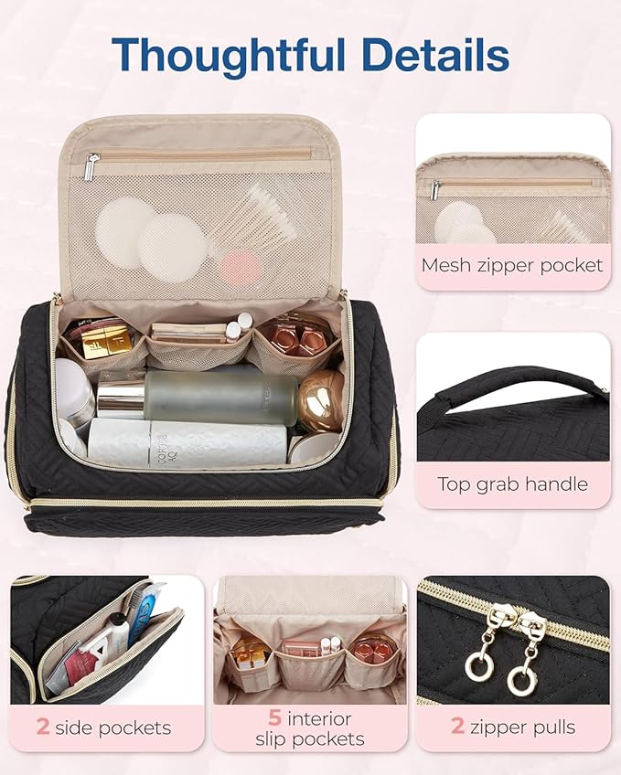 BAGSMART Travel Toiletry Bag, Large Wide-open Travel Bag for Toiletries, Makeup Cosmetic Travel Bag with Handle