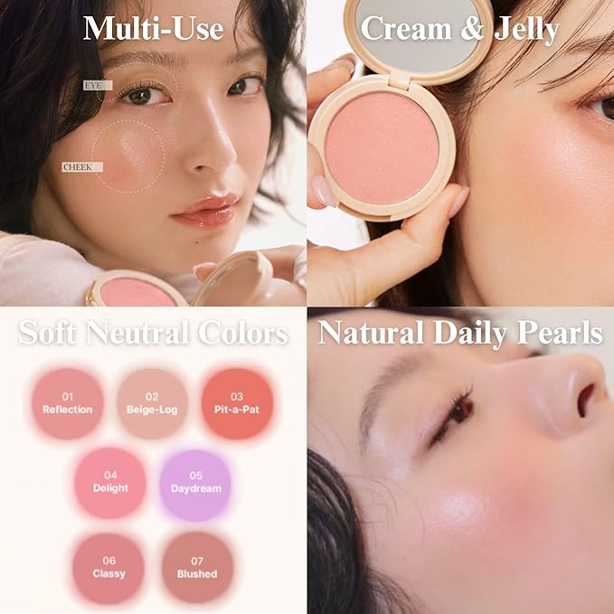EGLIPS All Over Blusher - Multi-Use Cream Jelly Blush for Eyes & Cheeks Buildable and Blendable Texture with Shimmery Pearls Natural Korean Face Makeup (04 DELIGHT, 0.18 oz)