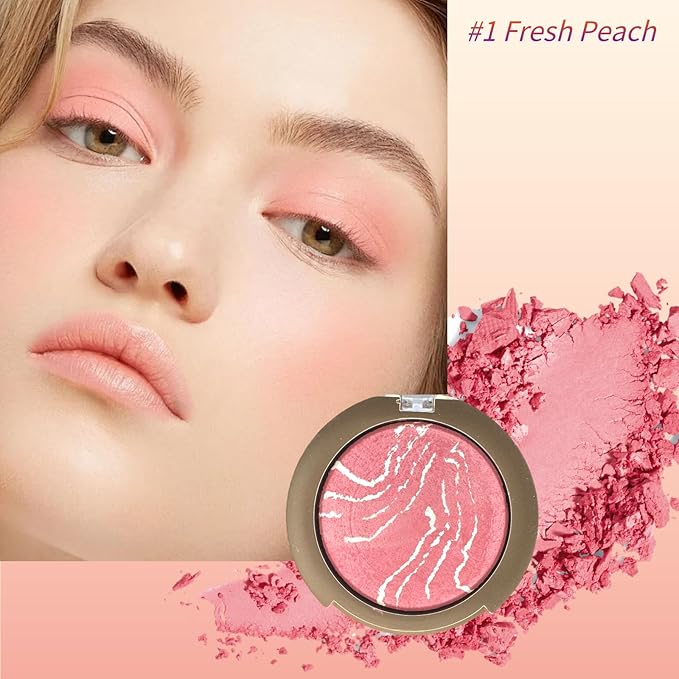 Baked Blush Powder, Natural Glow Blush Palette for Makeup #01