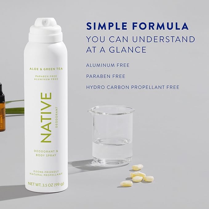 Native Deodorant & Body Spray Contains Naturally Derived Ingredients | Deodorant for Women and Men, All Day Odor Protection, Aluminum and Hydrocarbon Propellant Free | Aloe & Green Tea