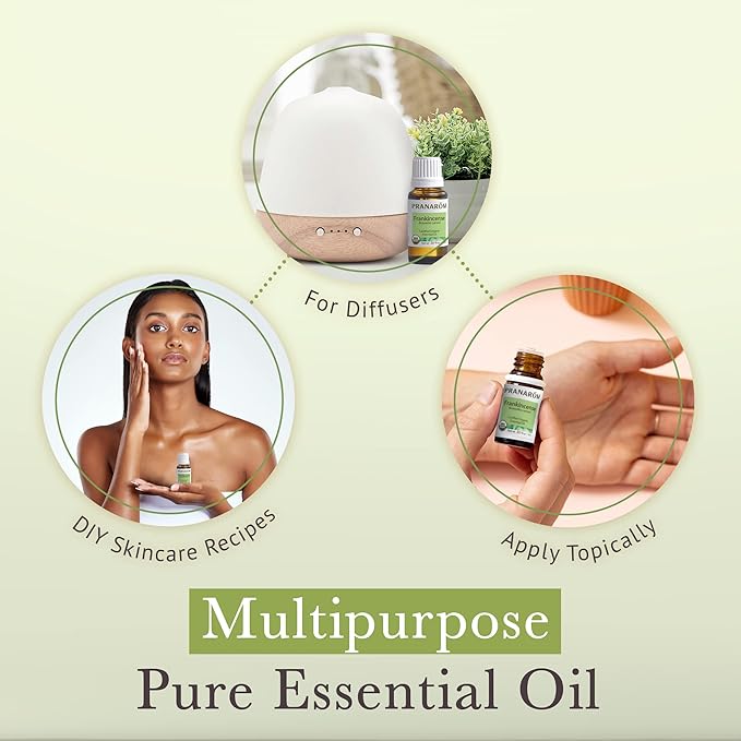 Pranarom USDA Certified Organic Frankincense Essential Oil (15ml), 100% Pure Undiluted Therapeutic Grade from Somalia for Aromatherapy, Diffuser, Skincare, Relaxation, Meditation