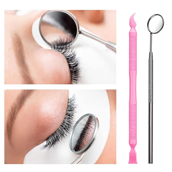 Libeauty Pink Eyelash Lift Tool, Lash Extension Supplies Metal Makeup Mirror, Lash Lifting Applicator Brush Needle for Salon or Home Use