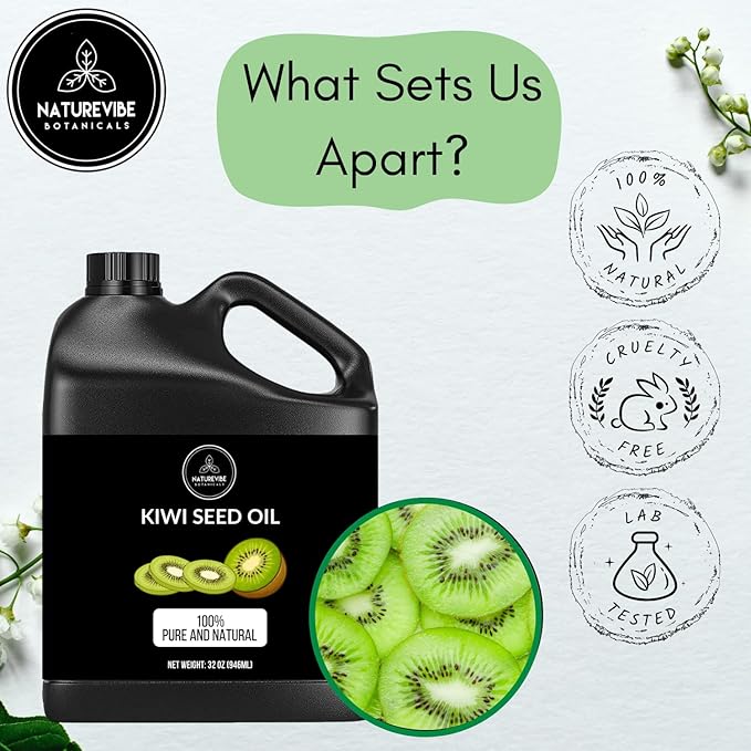Naturevibe Botanicals Kiwi Oil 32 Ounces | 100% Pure and Natural | Great for Skin Care and Hair Care
