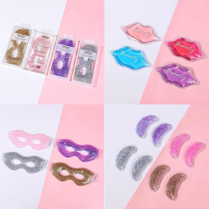 Ice Under Eye Patches Eye Mask Lip Care Gel Pads Treatment Mask Lip Mask, Cooling Eye Lip Gel Masks Cold Hot Therapy for Wrinkles Firming Swelling Cosmetic Bruising Reusable 7 Pack
