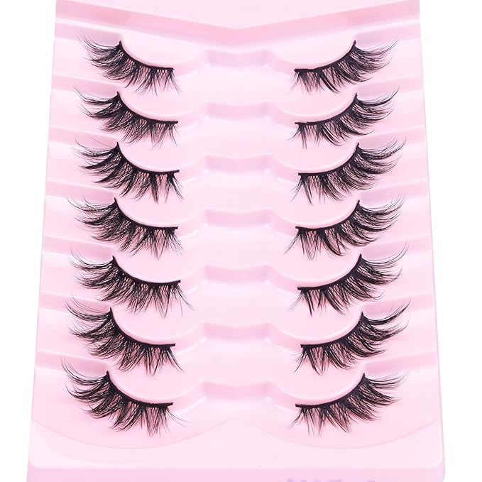 Half Lashes Fox Eye Faux Mink Lashes Wispy Eyelashes Cat Eye 20mm Fake Lashes Spiky Strip Eyelashes Pack 7 Pairs