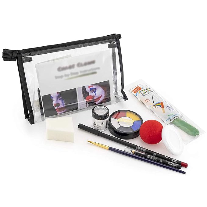 Graftobian Chaos Clown Makeup Kit - Complete 10 Piece Set for Joker Jester or Clown Halloween Costume - Full Color Instructions (Standard)