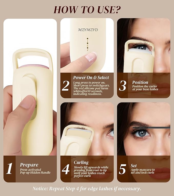 Heated Eyelash Curler, Eyelash Curlers with 10S Quick Heat-Up, 2 Temp Settings, 3S Styling & 24H Long-Lasting Natural Curl, Type-C Recharge, Mini Electric Eyelash Curler for Travel - Apricot