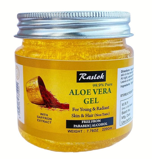 Aloe Vera Gel | 100% Pure and Natural Aloe Gel | For Moisturizing Face Skin & Hair Care | Durable Moisturizing Hydrating Soothing | Non-Sticky (Saffron, 7.76 OZ)